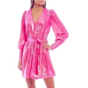 GB v-neck long sleeve sequin wrap dress